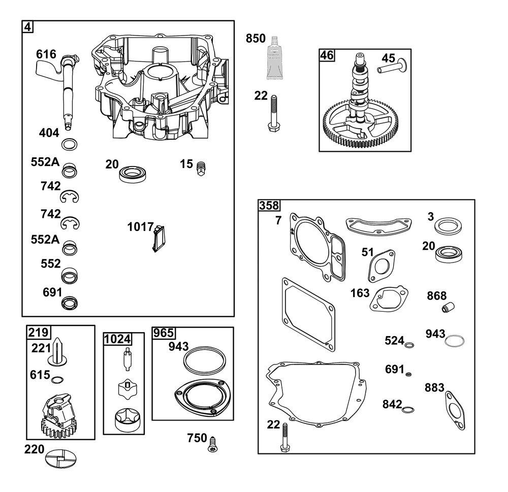 Crankcase Cover/Sump Group Diagram and Parts List for 44C877-0003-B5 400000 - 699999 Briggs and Stratton Engine